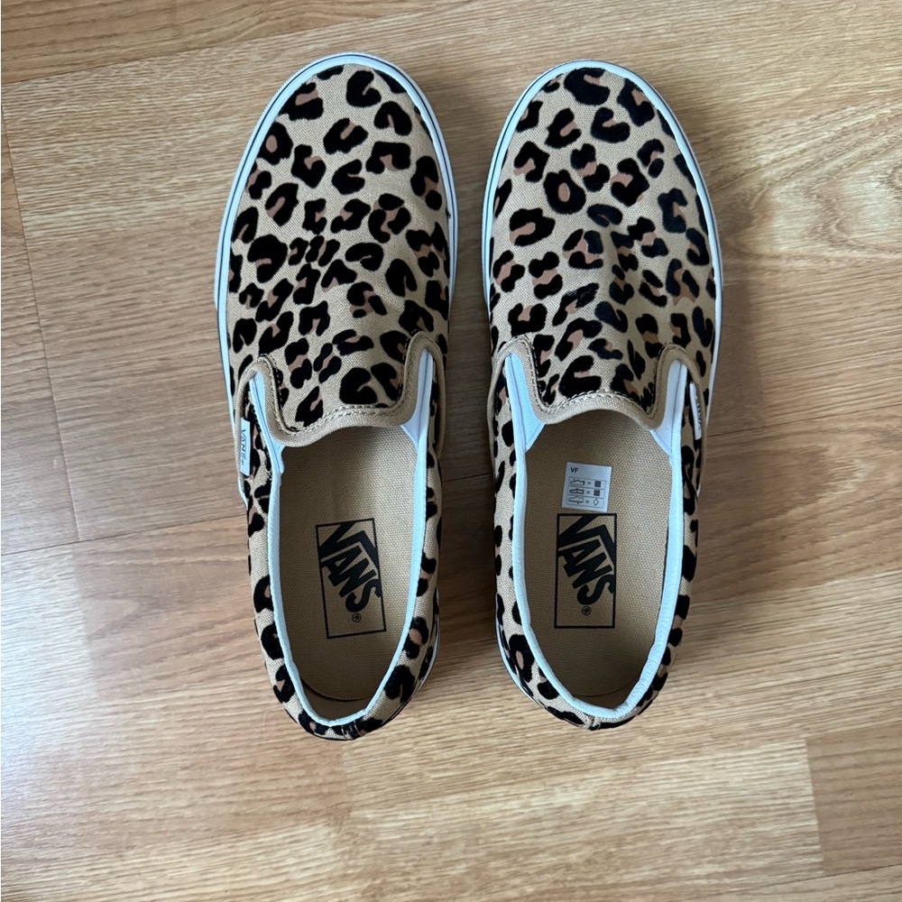 Vans Leopard Print Slip-On Sneakers - Tan, Black - Picture 3 of 8
